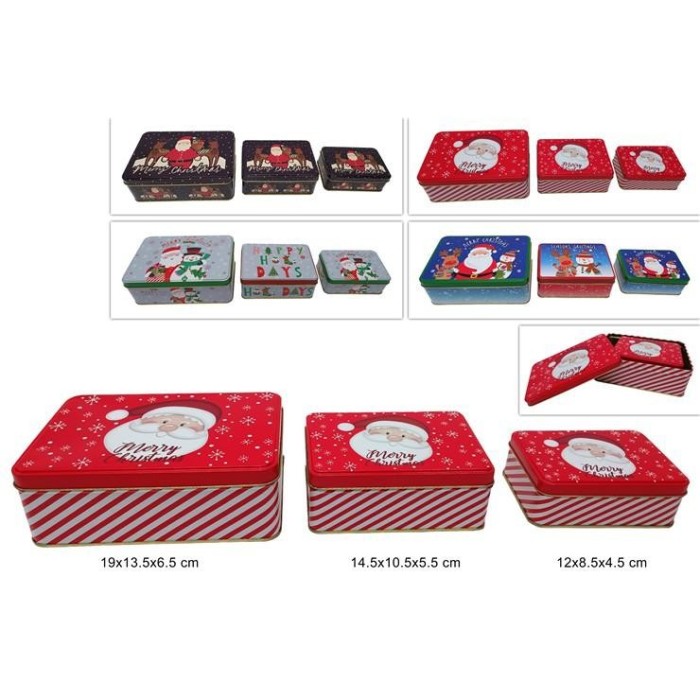 SCATOLE RETTANGOLARI IN LATTA MERRY CHRISTMAS SET 3PZ